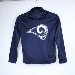 NFL TEAM APPAREL LA RAMS NAVY BLUE YOUTH SZ SMALL PULL OVER HOODIE FRONT POCKETS